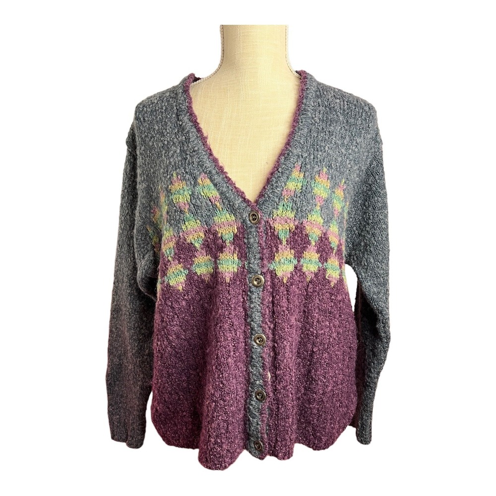 Northern Isles Wool Blend V Neck Purple Blue Soft  Cottagecore Womens M Cardigan - Picture 5 of 11